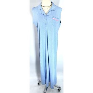 PajamaGrams Womens 100% Cotton Sleeveless Long Nightgown Sz Large Blue Polkadot